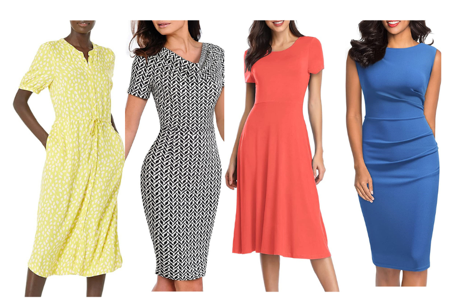 middle aged women wearing spring dresses